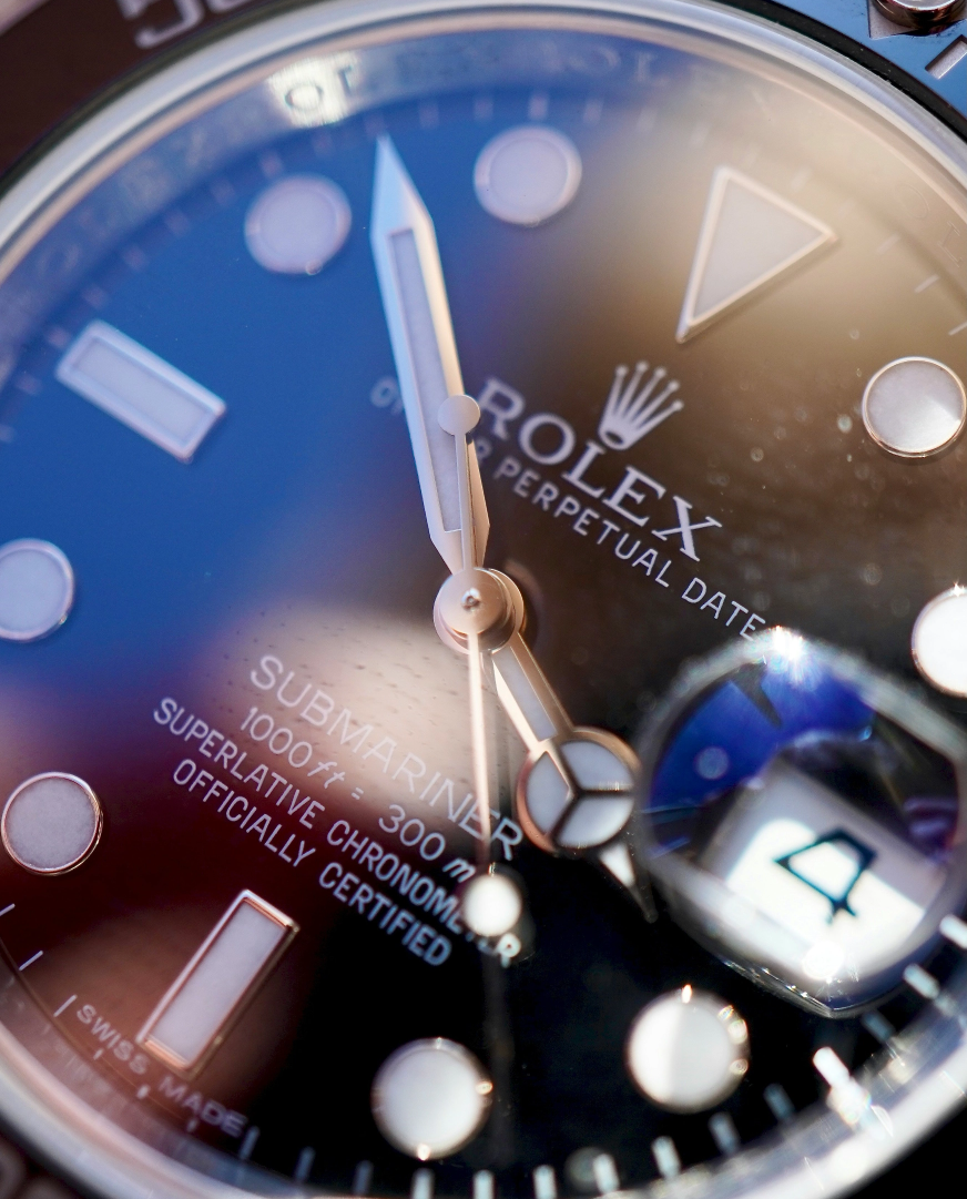 Macro shot of blue watch dial