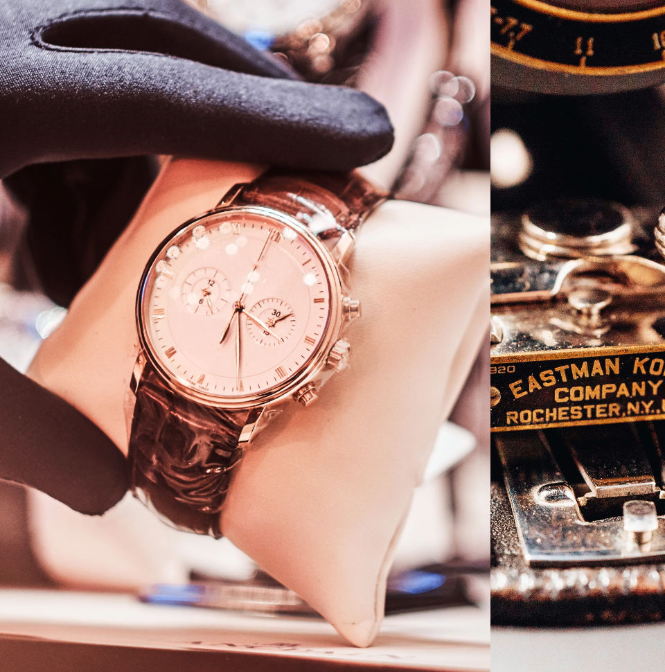 Person inspecting watch with gloved hands